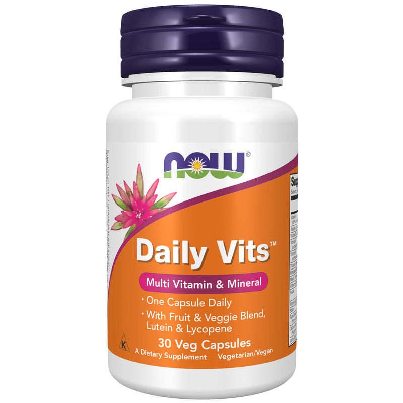 NOW Foods Supplements, Daily Vits™with Fruit & Veggie Blend, Lutein and Lycopene, 30 Veg Capsules 30 Count (Pack of 1)