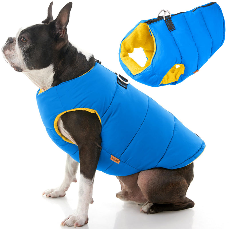 Gooby Padded Vest Dog Jacket - Solid Blue, Medium - Warm Zip Up Dog Vest Fleece Jacket with Dual D Ring Leash - Water Resistant Small Dog Sweater - Dog Clothes for Small Dogs and Medium Dogs Medium Chest (18.25") Blue Solid 1 - BeesActive Australia