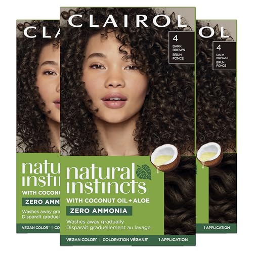 Clairol Natural Instincts Demi-Permanent Hair Dye, 4 Dark Brown | 3 Pack 5.85 Fl Oz (Pack of 3)