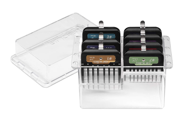 Andis 33655 Premium Clip Animal Comb Set – Built with Plastic, Includes 7 Color Coded Combs of Different Sizes, Metal Clip to Attach Comb - Fits Ultra Edge & Ceramic Edge Blades, Multicolor - BeesActive Australia