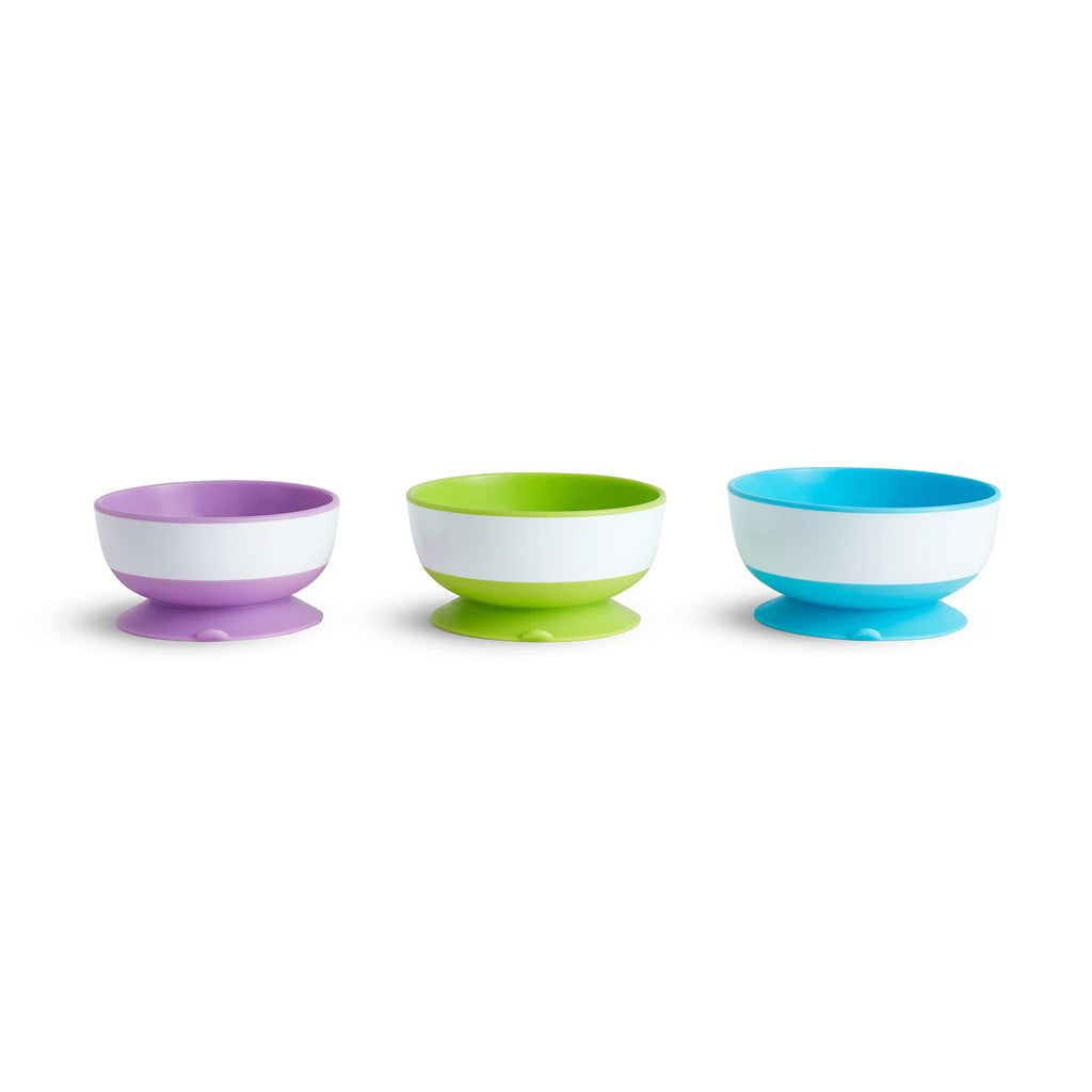 Munchkin® Stay Put™ Suction Bowls for Babies and Toddlers, 3 Pack, Blue/Green/Purple 3pc Bowls, Purple