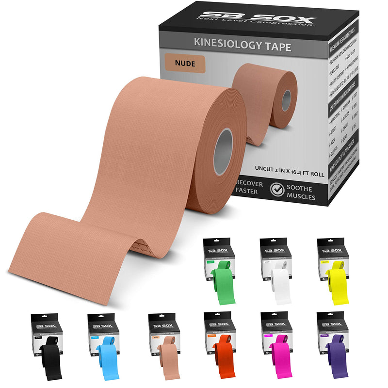 SB SOX Original Cotton Kinesiology Tape (16ft Uncut Roll) – Best Latex Free, Water Resistant Tape for Muscles/Joints – Perfect for Any Activity – Easy to Apply/Use, Works Great for Several Days! Nude - BeesActive Australia