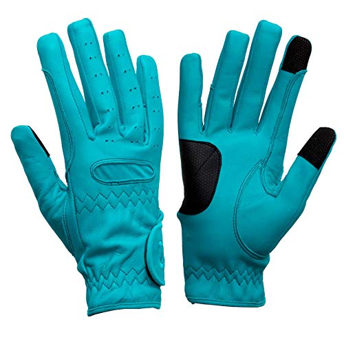 eGlove eQUEST GripPro Leather Touchscreen Horse Riding Gloves Aqua Large - BeesActive Australia