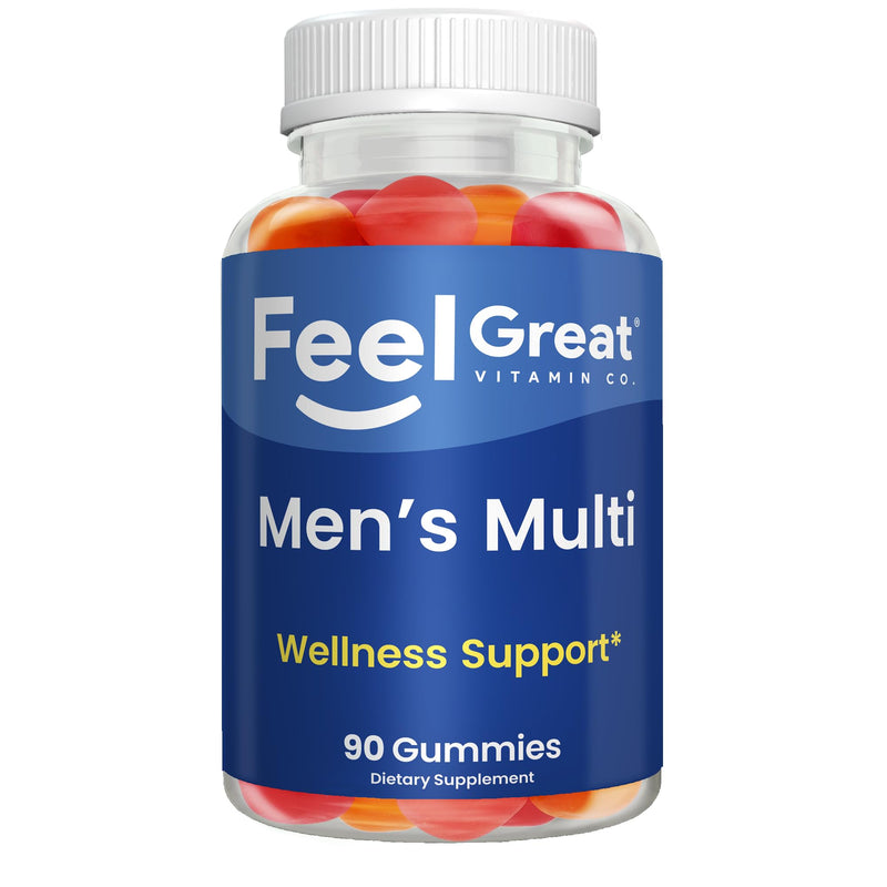 Feel Great Vitamin Co. Men's Multivitamin Gummies, Packed with Vitamin A, B-6, B-12, Biotin, C, D3, E, Iodine, Folic Acid, Zinc. Made in The USA. 45 Day Supply