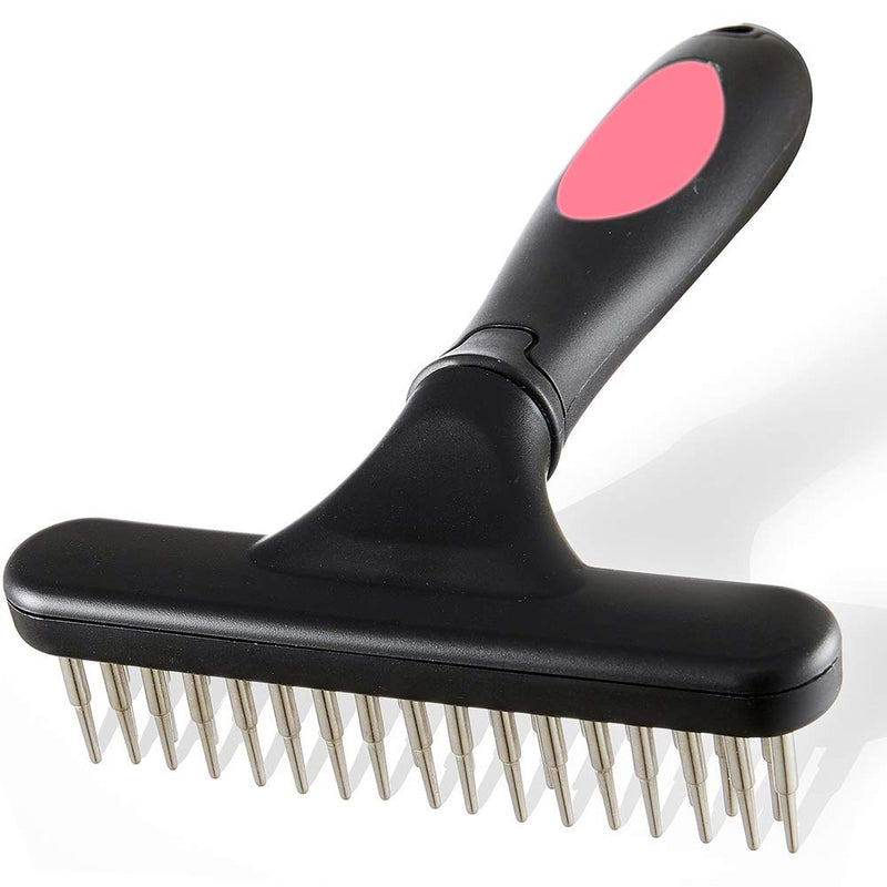 Pet Grooming Rake - Double Row Pins Shedding and Dematting Undercoat Rake Comb for Dogs and Cats - Safe Grooming & Deshedding Brush - Comb Out Mats & Tangles Easily Pink - BeesActive Australia