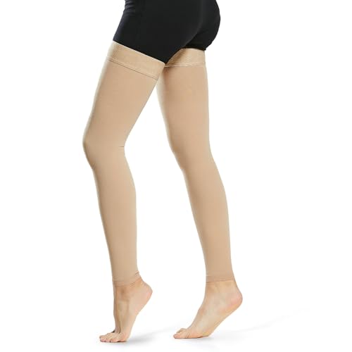 beister Thigh High Compression Socks 20-30 mmHg, Footless, Women & Men XX-Large Beige