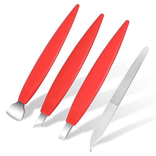 BEZOX Ingrown Toenail Removal Blades and Foot Callus Knife - 3 Different Blades Pedicure Knives with Toenail Lifter and Thick Nail File - Red