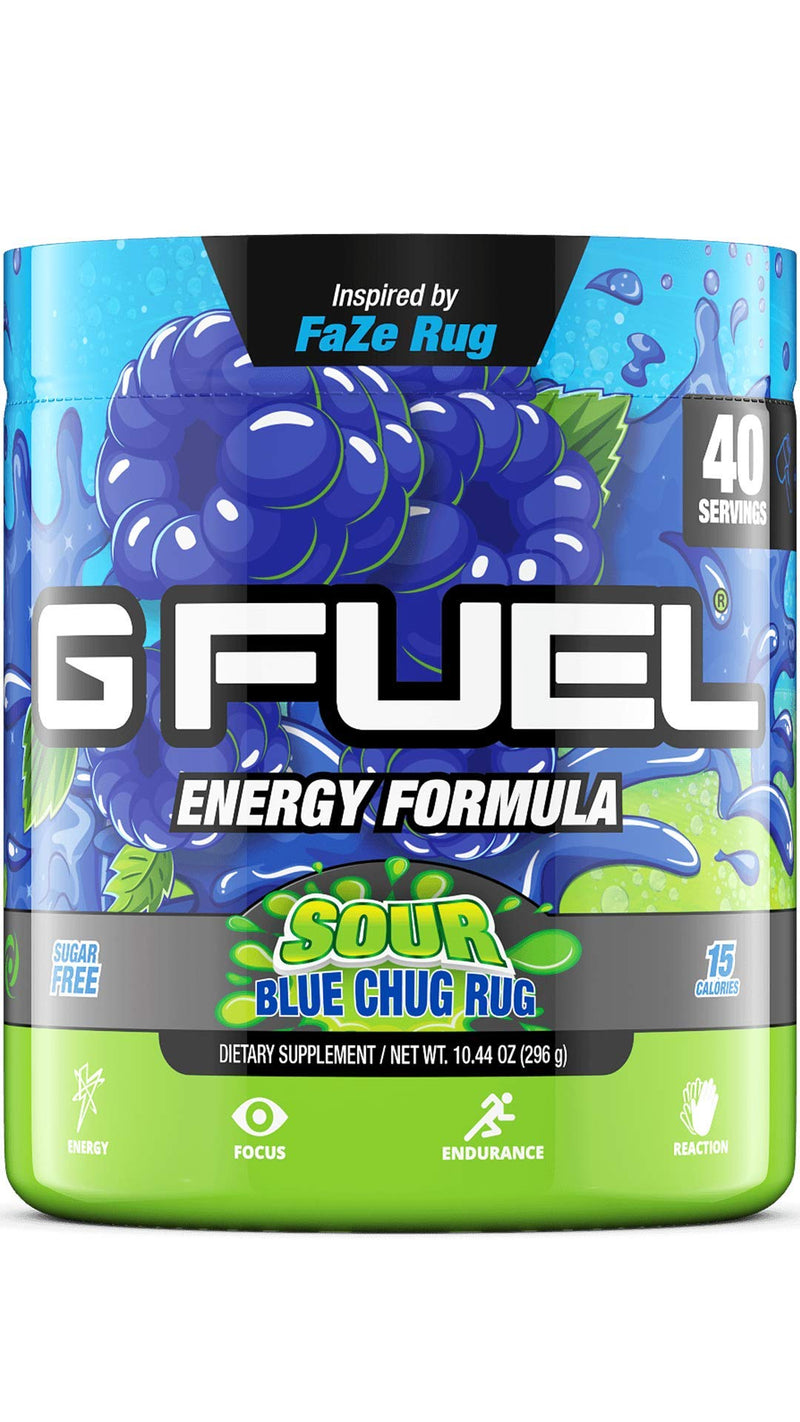 G Fuel Faze Rug Energy Powder, Sugar Free, Clean Caffeine Focus Supplement, Water Mix, Sour Blue Raspberry Flavor, with Focus Amino, Vitamin + Antioxidants Blend - 10.44 oz (40 Servings) - BeesActive Australia