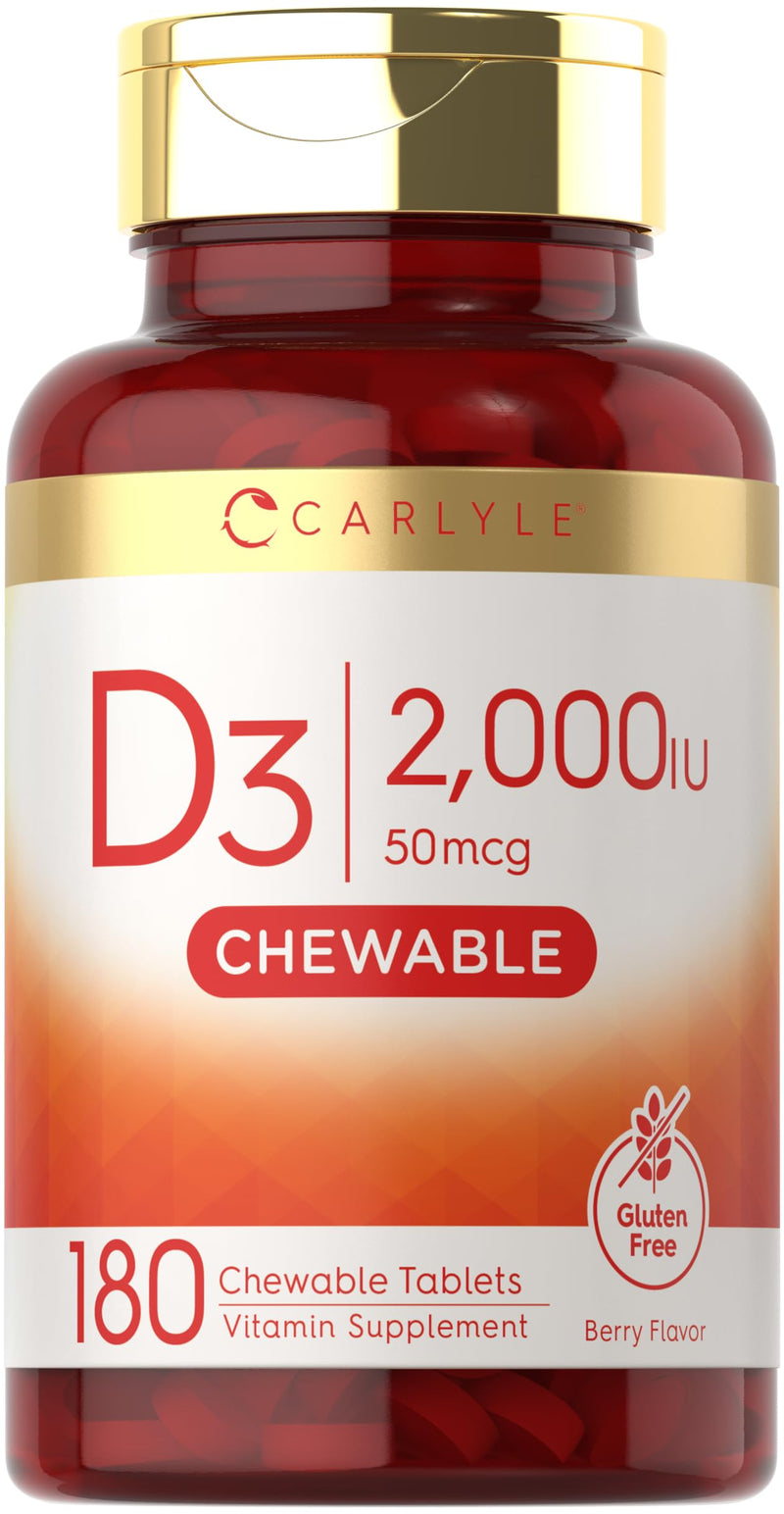 Carlyle Chewable Vitamin D3 2000 IU (50mcg) | 180 Chewable Tablets | Berry Flavor | Vegetarian, Non-GMO and Gluten Free Supplement