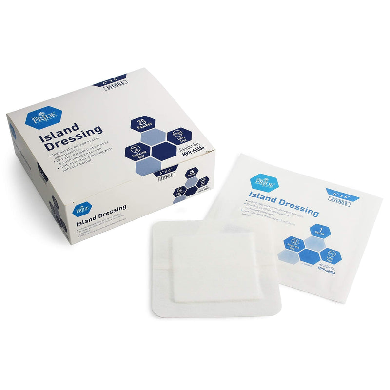 Med PRIDE 6 inch x 6 inch Bordered Gauze-Island Dressing| 25 Pack-Individually Packed Pouches| Wound Dressing with Adhesive, Breathable Borders| Sterile & Highly Absorbent| Latex-Free 6'' x 6'' - BeesActive Australia