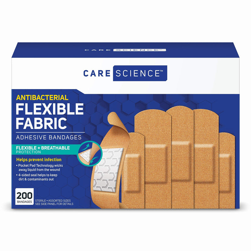 Care Science Fabric Adhesive Bandages, 200 ct Bulk Assorted Sizes | Flexible + Breathable Protection Helps Prevent Infection for First Aid and Wound Care 200 Count (Pack of 1) - BeesActive Australia
