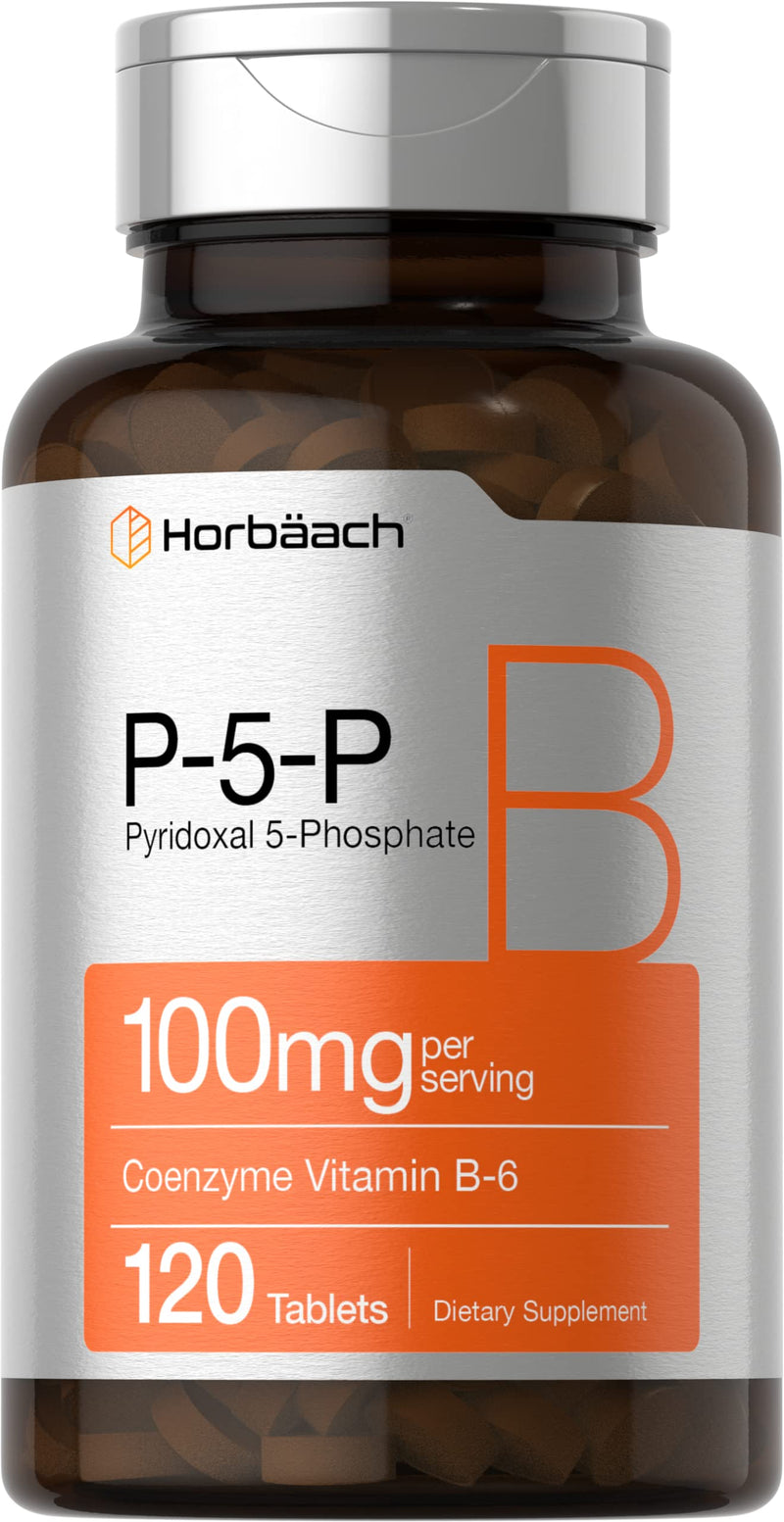 Horbäach P5P Activated Vitamin B6 100mg | 120 Vegetarian Tablets | Non-GMO, Gluten Free Supplement | Pyridoxal 5 Phosphate | Coenzyme B6
