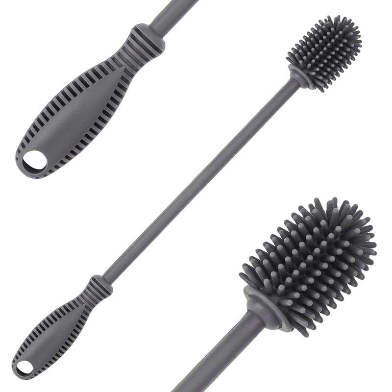 Silicone Bottle Cleaning Brush with Long Handle, 12.5" Water Bottle Cleaner for Baby Bottles, Hydro Flask, Sports Bottle, Vase, Glassware, Perfect for Smaller Diameter Bottle Openings (One Pack) Gray - BeesActive Australia