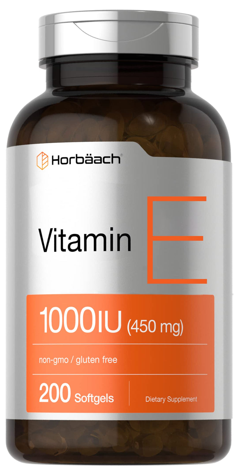 Horbäach Vitamin E 1000 IU Softgel Capsules | 200 Count | Non-GMO, Gluten Free, Preservative Free | Vitamin E Oil - BeesActive Australia