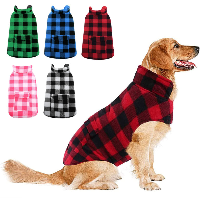 ASENKU Dog Winter Coat, Dog Fleece Jacket Plaid Reversible Dog Vest Waterproof Windproof Cold Weather Dog Clothes Pet Apparel for Small Medium Large Dogs Red XL X-Large - BeesActive Australia