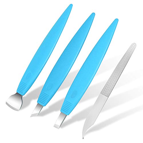 BEZOX Ingrown Toenail Removal Blades and Foot Callus Knife - 3 Different Blades Pedicure Knives with Toenail Lifter and Thick Nail File - Blue