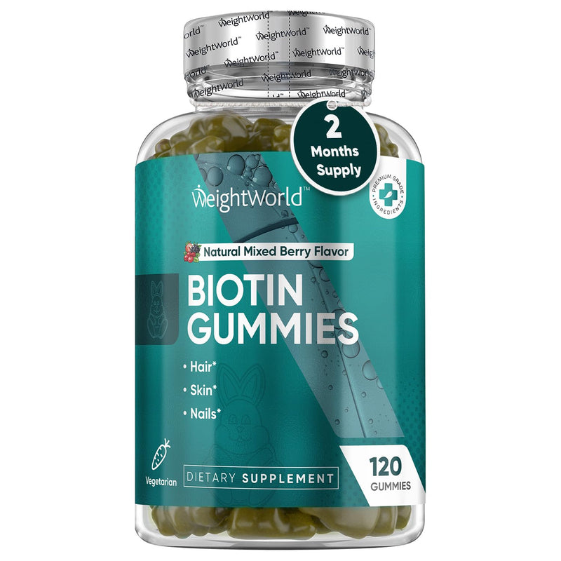 WeightWorld Biotin Gummies with Multivitamins A, C, D3, E, B6-9-12 + Key Minerals | Biotin for Hair Growth, Healthy Skin & Nails | 2-Month Supply | Hair Care Supplements for Women & Men | 120ct Biotin Gummies 120 Count