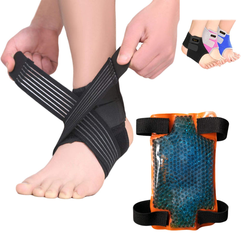 BodyMoves Kid's Ankle Brace Support Plus Hot and Cold Ice Pack (Sporty Black, Small for Little Kids (US 12-3)) Sporty Black - BeesActive Australia