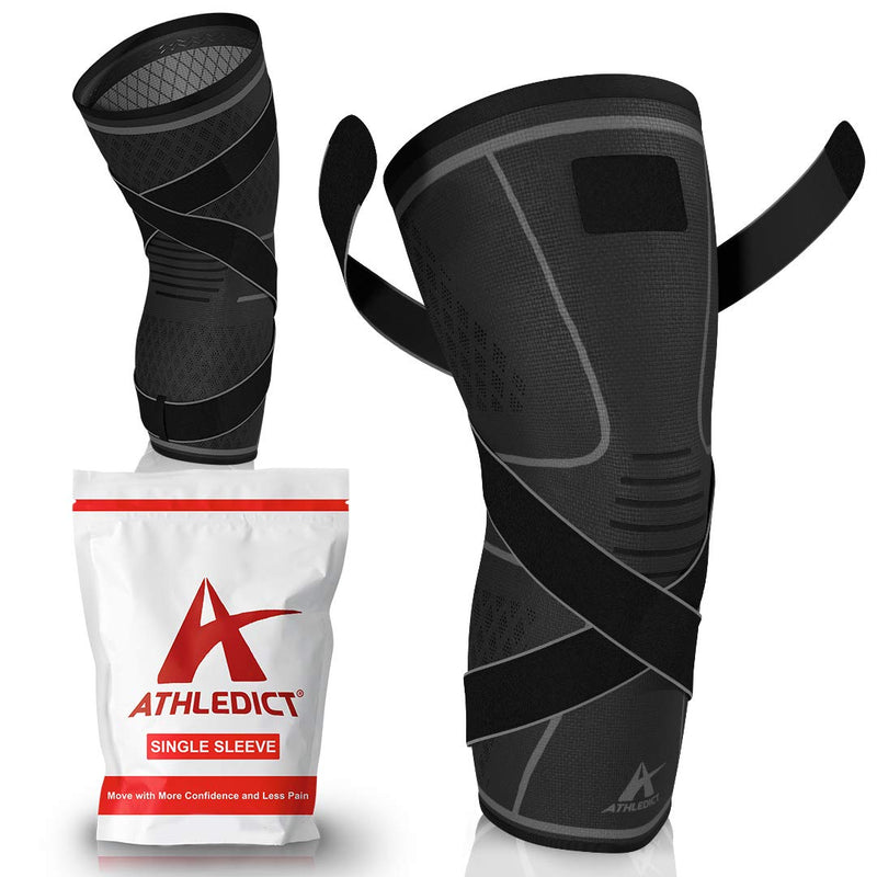 ATHLEDICT Knee Brace Compression Sleeve with Strap for Best Support & Pain Relief for Meniscus Tear, Arthritis, Running, Basketball, MCL, Jogging and Recovery for Men & Women (Black, Large) Black - BeesActive Australia