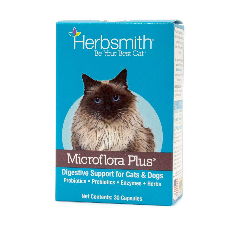 Herbsmith Microflora Plus – 4-in-1 Complete Cat Digestive Aid – Cat Prebiotics and Probiotics – Cat Probiotics for Diarrhea - 30 Capsules - BeesActive Australia