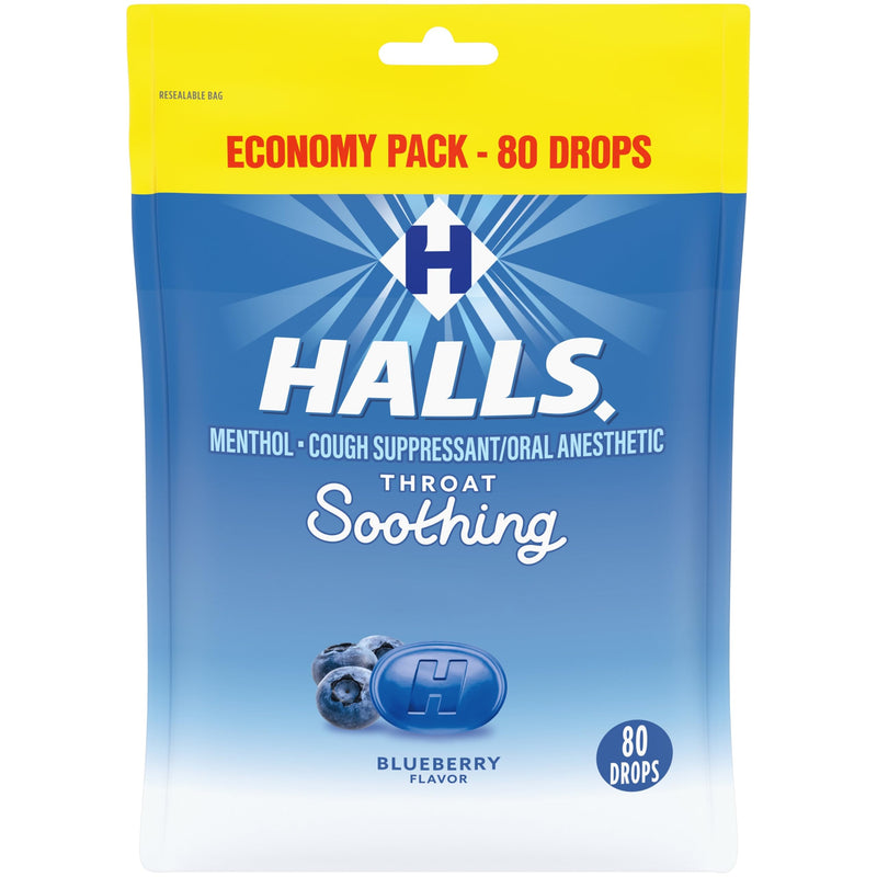 Halls Throat Soothing Blueberry Cough Drops, Economy Pack, 80 Drops