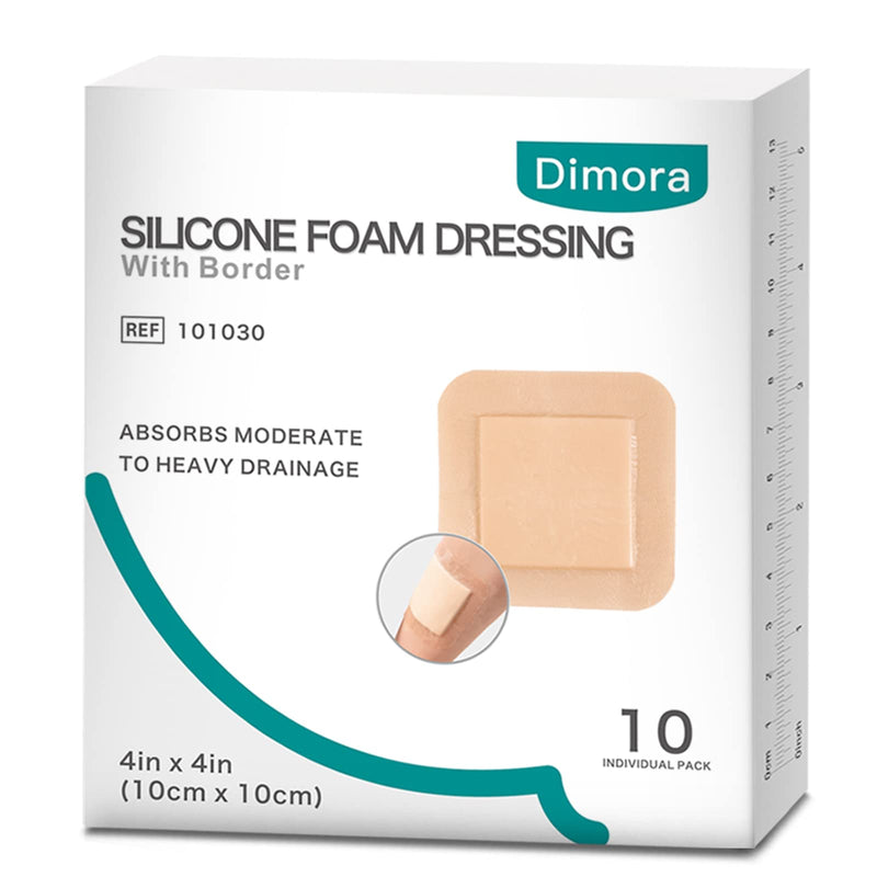 Dimora Silicone Foam Dressing with Border Adhesive 4"x4" Waterproof Wound Dressing Bandage for Wound Care 10 Pack… 4 x 4inch(10PCS) - BeesActive Australia