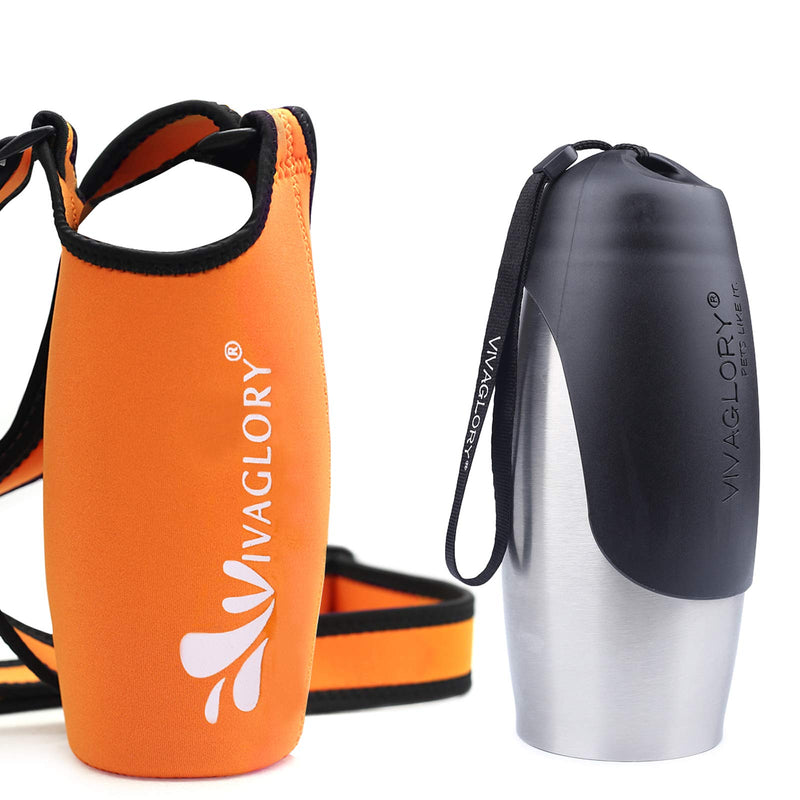 VIVAGLORY 25oz Stainless Steel Water Bottle & Neoprene Bottle Carrier Combo, Dog Drinking Bottles and Water Bottle Holder, Great for Hiking & Traveling with Pets Orange Carrier + Stainless Steel Bottle - BeesActive Australia