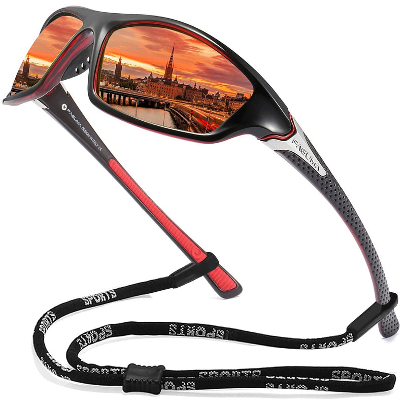 Sports Polarized Sunglasses For Men Cycling Driving Fishing 100% UV Protection A1 Black Red Frame/Red Mirrored Lens - BeesActive Australia