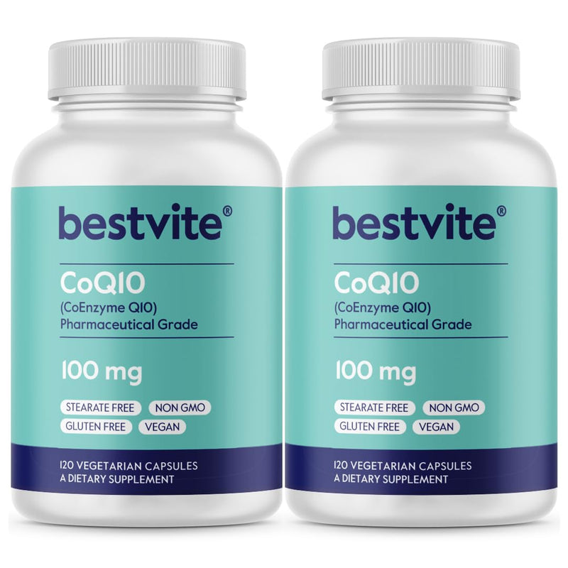BESTVITE CoQ10 100mg (240 Vegetarian Caps) (120x2) Naturally Fermented | No Stearates - Vegan - Gluten Free - Coenzyme Q10 Supplement - Antioxidant for Heart & Energy Support* - Easy to Swallow Caps 1 Count (Pack of 240)
