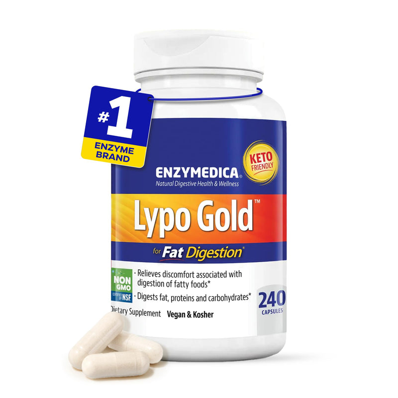 Enzymedica Lypo Gold - Enzyme Supplement for Fat Digestion - 240 Capsules | Protease, Amylase & Lipase Digestive Enzymes for Women & Men, Gut Health & Gallbladder Support 240 Count