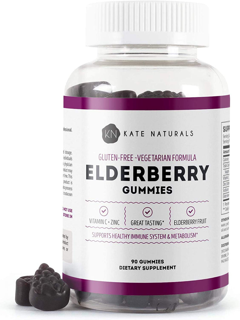 Kate Naturals Elderberry Gummies with Vitamin C and Zinc for Adults & Kids. Tasty Sambucus Elderberry Gummies for Immune Support (90 Gummies, 45 Day Supply) | Sambucus Elderberry Gummy with Vitamin C and Zinc for Immune Support, Tasty for Adults & Kids