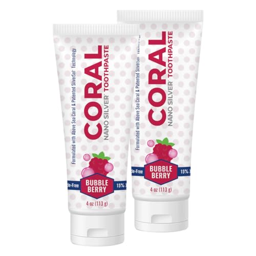 Coral Nano Silver Bubble Berry Kids Toothpaste, Natural Fluoride Free Teeth Whitening Toothpaste, Coral Calcium Nano Silver Infused SLS Free - 4 Ounces (2 Pack) 4 Ounce (Pack of 2)