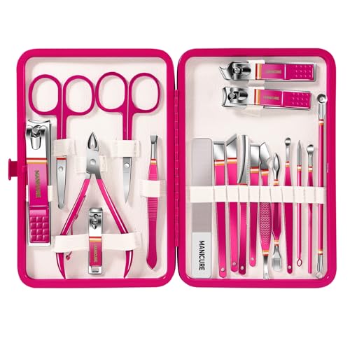 Manicure Pedicure Set, 19-Piece Premium Stainless Steel Grooming Kit Crafted with Care – Professional Nail Clippers & Tools with Travel Case for Men & Women pink