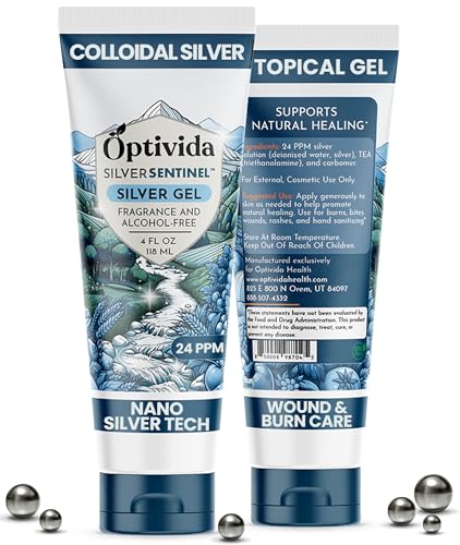 Optivida Colloidal Silver Gel For Wound Care, Natural Topical Skin Healing | Nano-Silver Topical Gel For Wounds, Burns, Rashes, Skin Irritations, Unscented (4 Oz.) 4 Fl Oz (Pack of 1)