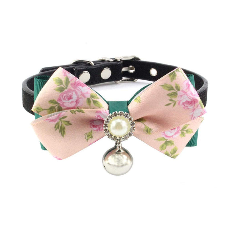 Bling Rhinestone Kimono Bow Tie Cat Collar with Bell for Small Dogs Female Kitten - Chihuahua Yorkie Clothes Accessories Costume Outfits, Adjustable and Handmade (Green Kimono, Size M) Green Kimono - BeesActive Australia
