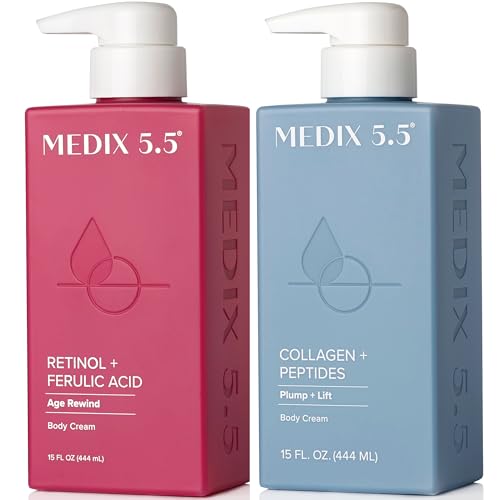 Medix 5.5 Retinol Cream + Collagen Cream Skincare Set Moisturizer Body & Face Lotion | Firming Body Lotion Set Reduces Look Of Sagging Skin, Cellulite, Sun Damage & Crepey Skin For Women, 2PC Bundle Collagen + Retinol Cream 2 Piece Set