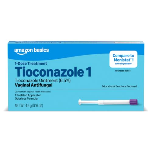 Amazon Basics Tioconazole Ointment 6.5 Percent, 1-Dose Treatment, Vaginal Yeast Infection Treatment for Women, Feminine Care, 0.16 Ounce (Pack of 1) (Previously Care) 0.16 Ounce (Pack of 1)