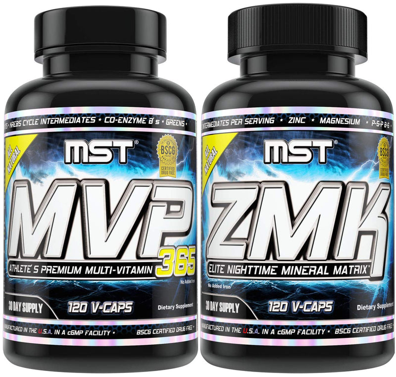 MST Foundation Stack, ZMK Nighttime Multi-Mineral, 120 V-Caps and MVP-365 Premium Multiple Vitamin, 1000iu Vitamin D3, 120 V-Caps, BSCG Certified Drug Free Millennium Sport Technologies