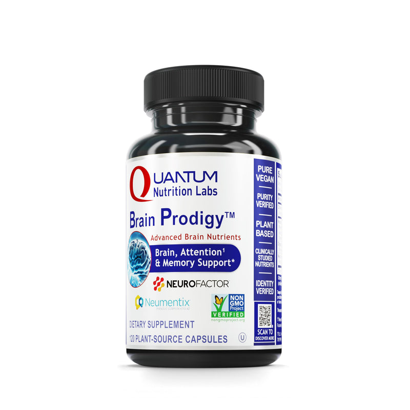 Quantum Nutrition Labs Brain Prodigy - Brain Supplements for Memory and Focus, Focus Supplement, Vitamin for Concentration and Memory Support for Adults, for Men and Women - 120 Vegetarian Capsules