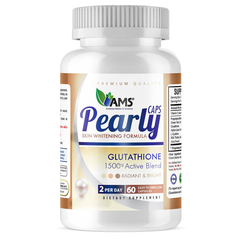 America Medic & Science Pearly Caps (60 Capsules) | 1500 mg Glutathione Supplement for Men and Women | Anti-Aging and Skin Lightening Pills | with Vitamin C, L-Cysteine, and Alpha Lipoic Acid 60 Count (Pack of 1)