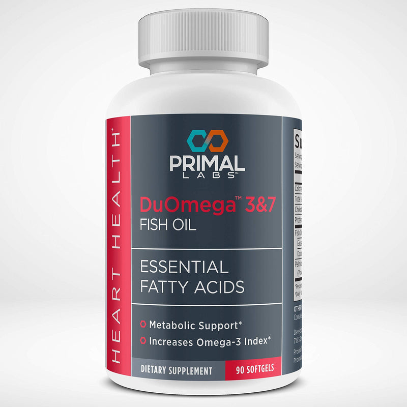 Primal Labs DuOmega 3&7 Fish Oil Supplement with Omega 3 and Omega 7, 90 Count Capsules