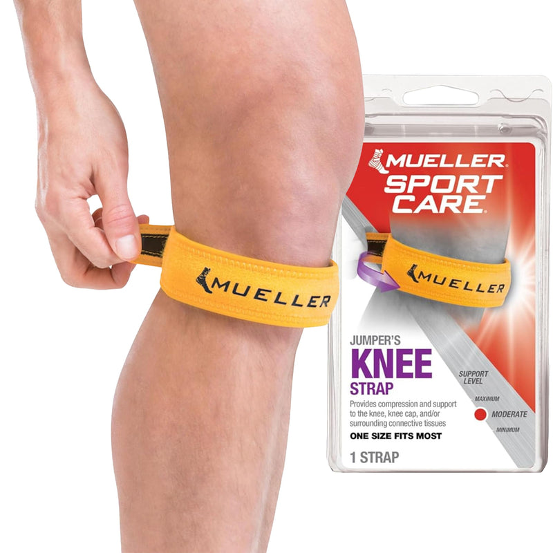MUELLER Sports Medicine Jumper's Knee Single Strap for Men and Women, Knee Compression and Pain Relief Support, Ideal for Osgood-Schlatter's, Patellar Tendinitis, One Size Gold One Size (Pack of 1) - BeesActive Australia