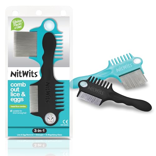 NitWits Head Lice & Egg Comb, 3-in-1 Detangling Nit Comb, 2 Pack
