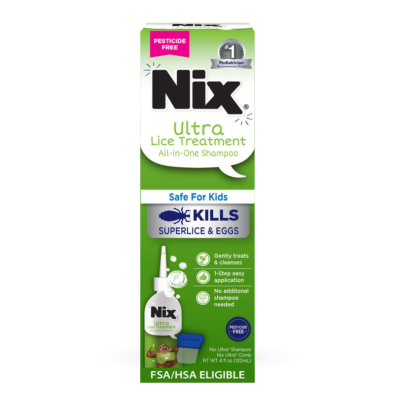 Nix Ultra Superlice Treatment, All-in-One Shampoo, 4 Fl Oz & Lice Removal Comb 4oz Shampoo