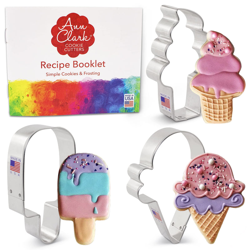 Ice Cream Cookie Cutters 3-Pc. Set Made in USA by Ann Clark, Popsicle, Hard and Soft Serve Ice Cream Cone - BeesActive Australia