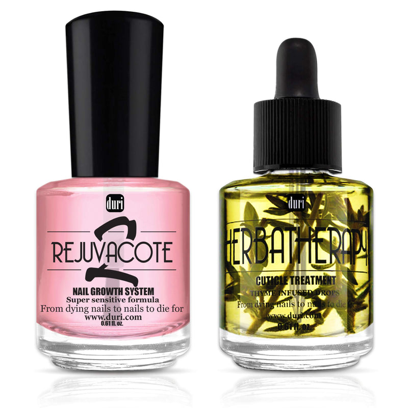 duri Rejuvacote 2 Nail Growth System Base and Top Coat, Herbatherapy Cuticle Treatment Drops - Damaged Cuticles Repair, Growth, Healthier, Stronger Nails, Strengthener (Combo Pack) Clear - BeesActive Australia