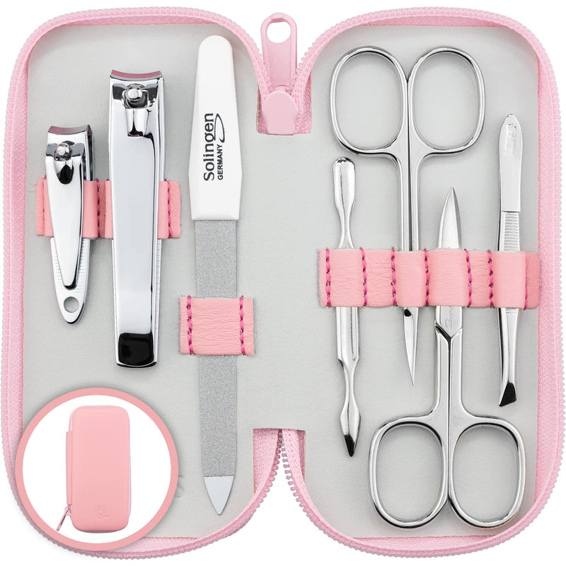 marQus Manicure Set Solingen Made in Germany - 7 piece stainless steel exclusive finger & toe nail clippers set in real leather case, made in Solingen Germany* (except for clippers) Rose - BeesActive Australia