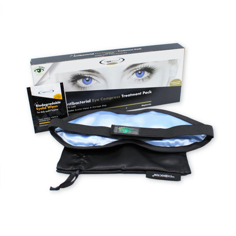 The Eye Doctor Featuring Sterileyes - Antibacterial Hot Eye Compress for Dry Eye, Blepharitis and MGD with a Removable Cover. Can Also be Used as a Cold Compress Includes 6 Eyelid Wipes Mask Pack - BeesActive Australia