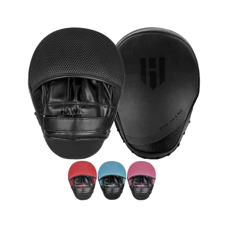 Hawk Sports Punching Mitts for Men, Women, & Kids, Leather Focus Mitts for Martial Arts & Boxing Training, Curved Punch Mitts for Karate, Kickboxing, Krav MAGA, Muay Thai & Taekwondo All-black