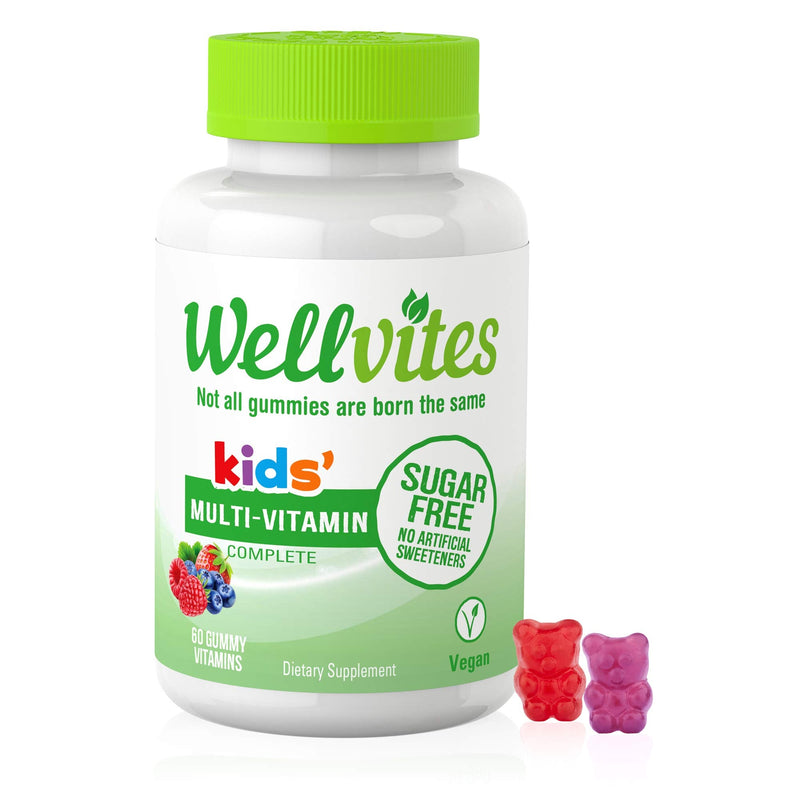 Wellvites Kids Multivitamin Gummies - Sugar Free, Vegan, Non-GMO, Vitamin A, D, B6, B12 and C - No Artificial Sweeteners, Gluten-Free, Gelatin-Free - 60 Count (30 Day Supply) Kids' Multi